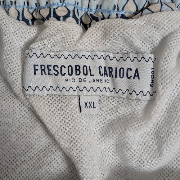 Frescobol Carioca Graphic Print Drawstring Swim Trunks Blue and White Size XXL - Picture 3 of 10